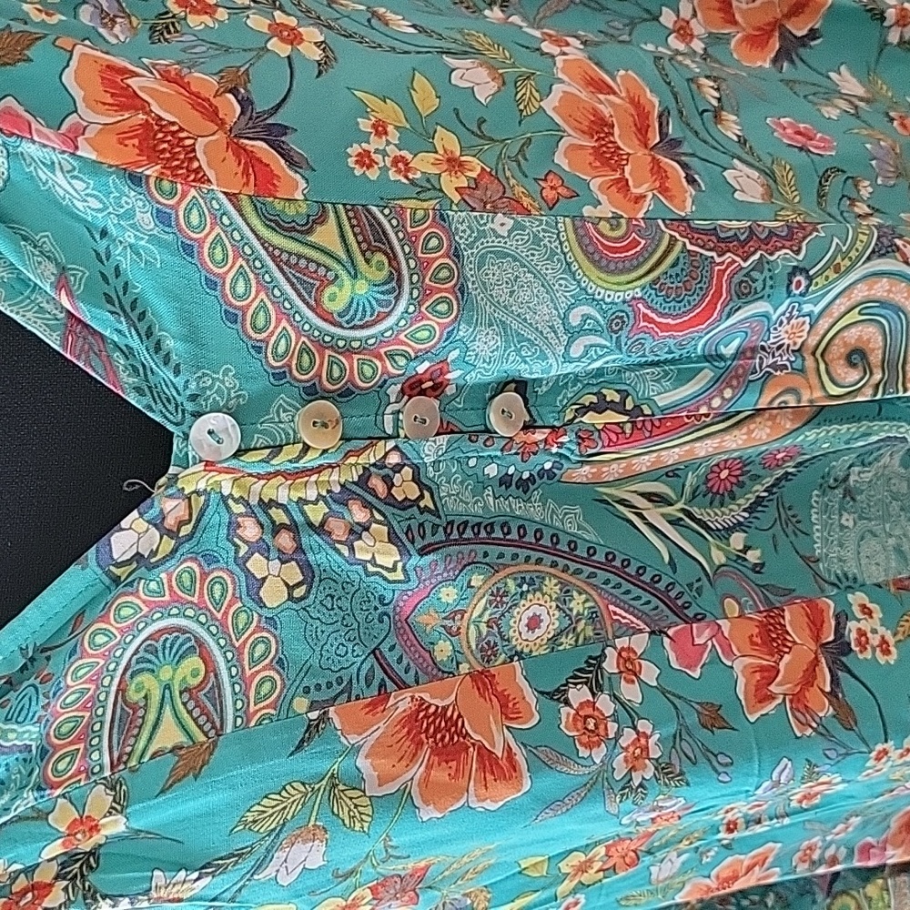 FINAL PRICE Teal Tropical Print Blouse - Picture 6 of 11